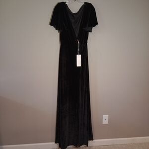 Loyeloy Faux Wrap Maxi Dress Size 10 Elegant Black Velvet  New